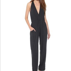 Red Carter Tie Neck Deep Vee Jumpsuit in Black